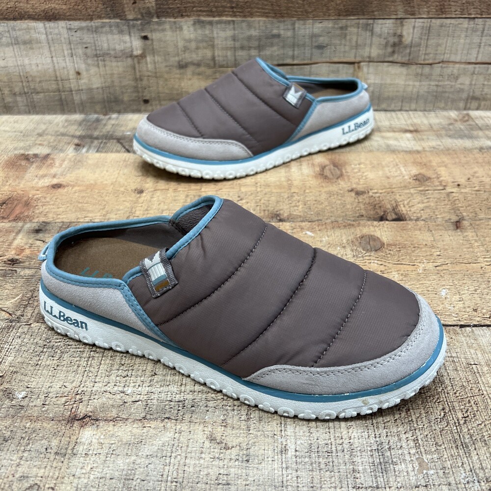 LL Bean Womens Gray Suede/Nylon Slip On Mule Shoes Comfort Size 9 Medium